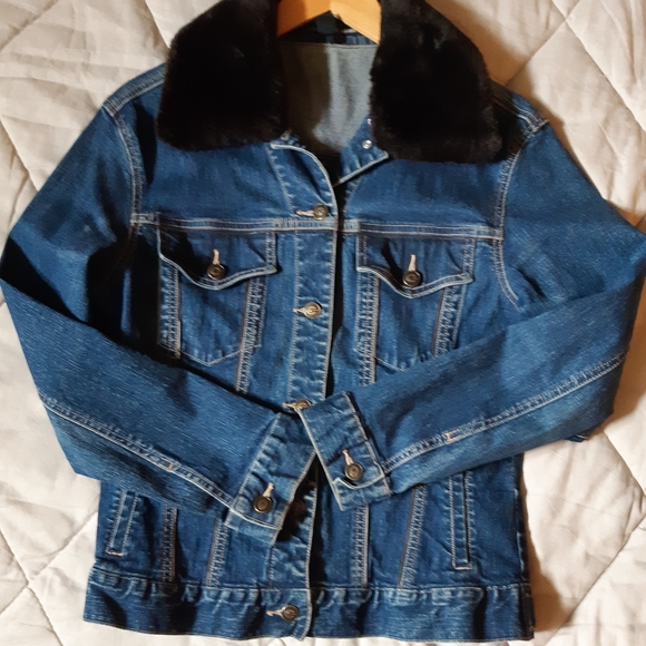 Denim Jacket With Removable Faux Fur Collar - Picture 1 of 7